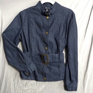 D.F.A. New York Denim Jacket L Blue Military Dark Academia Belted 7R9346B